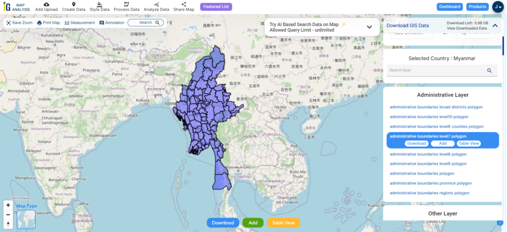 Myanmar Districts Boundaries