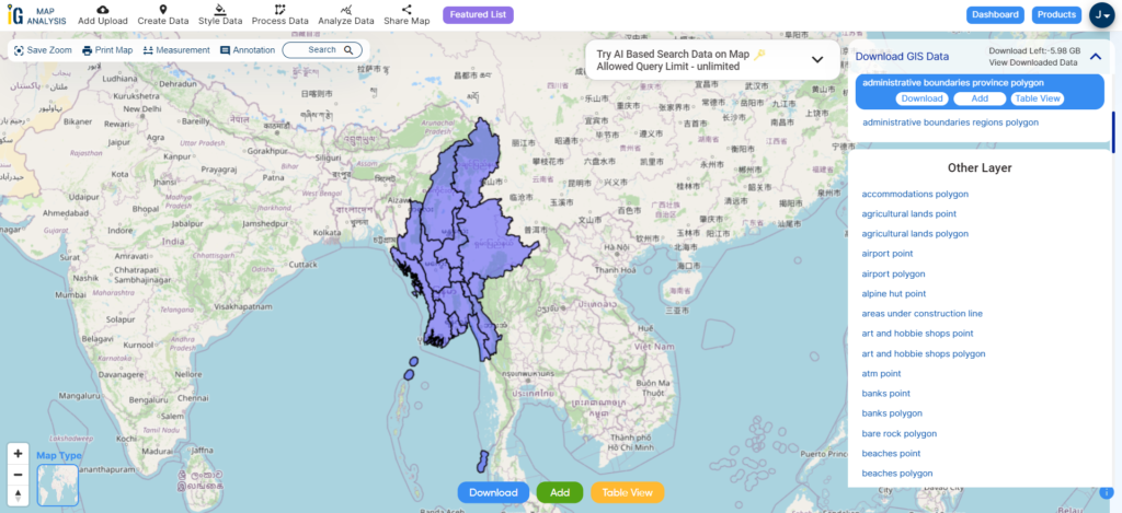 Myanmar states and Regions Boundaries