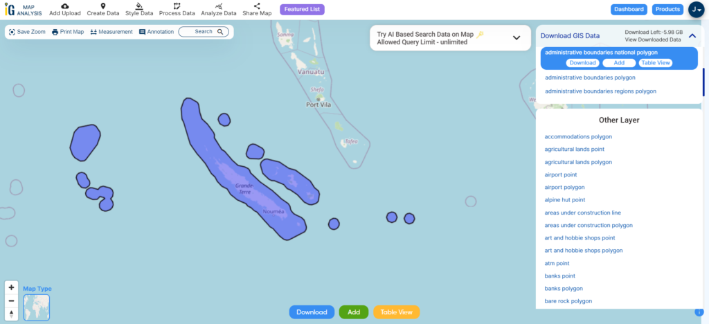 New Caledonia National Boundary