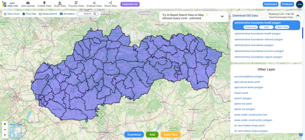 Slovakia Districts Boundaries