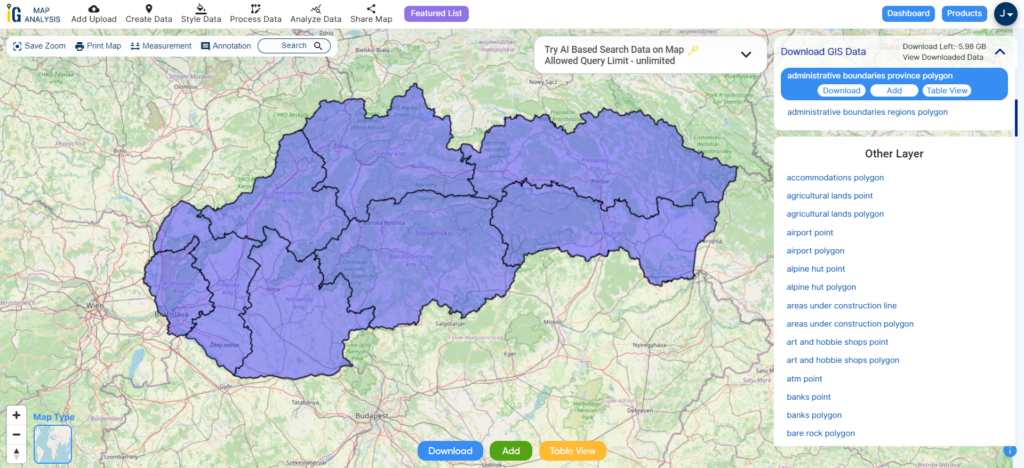 Slovakia Regions Boundaries