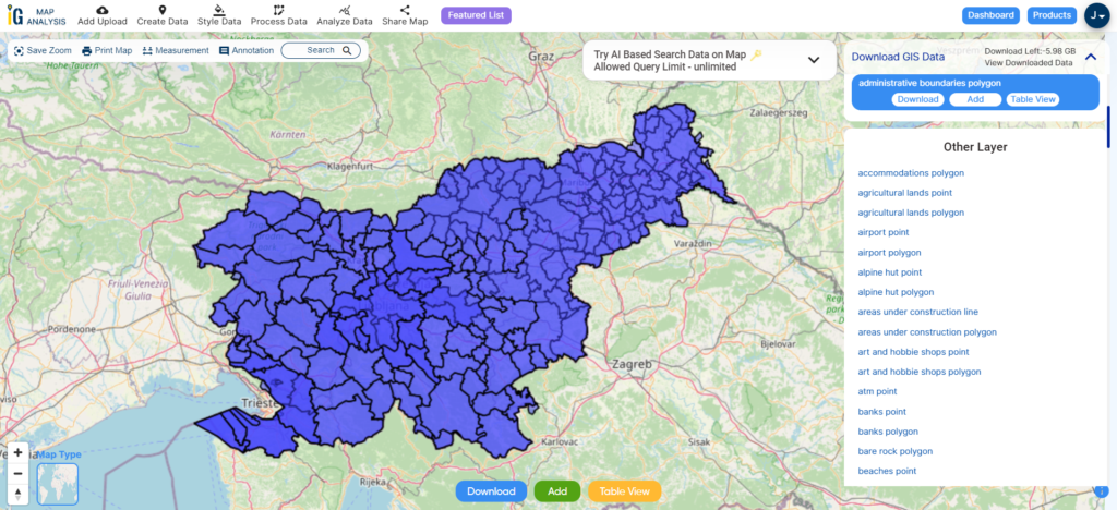 Slovenia National And Municipalities Boundaries