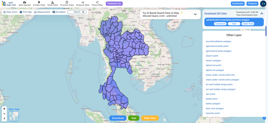 Thailand Provinces boundaries