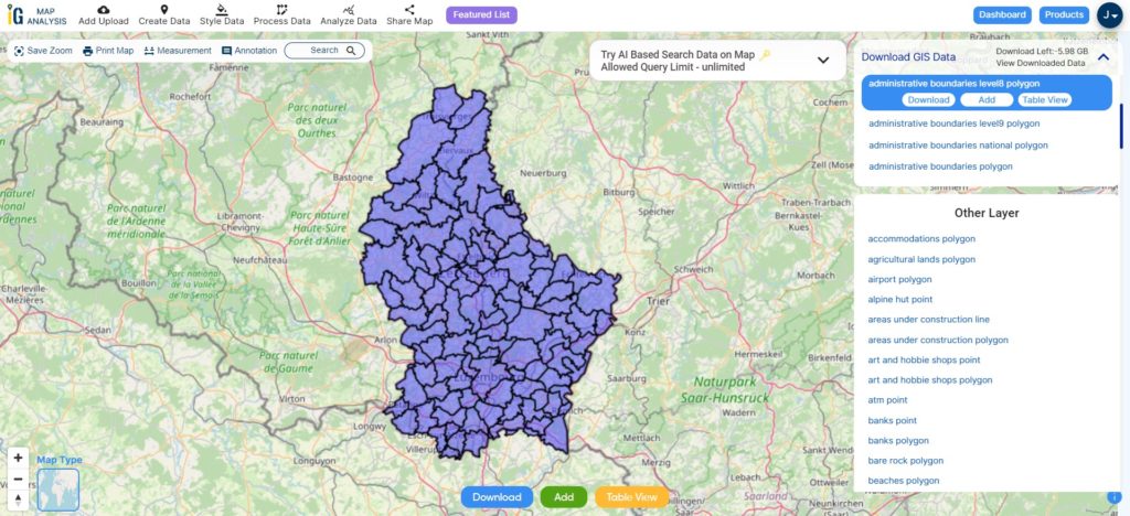 Luxembourg Communes Boundaries