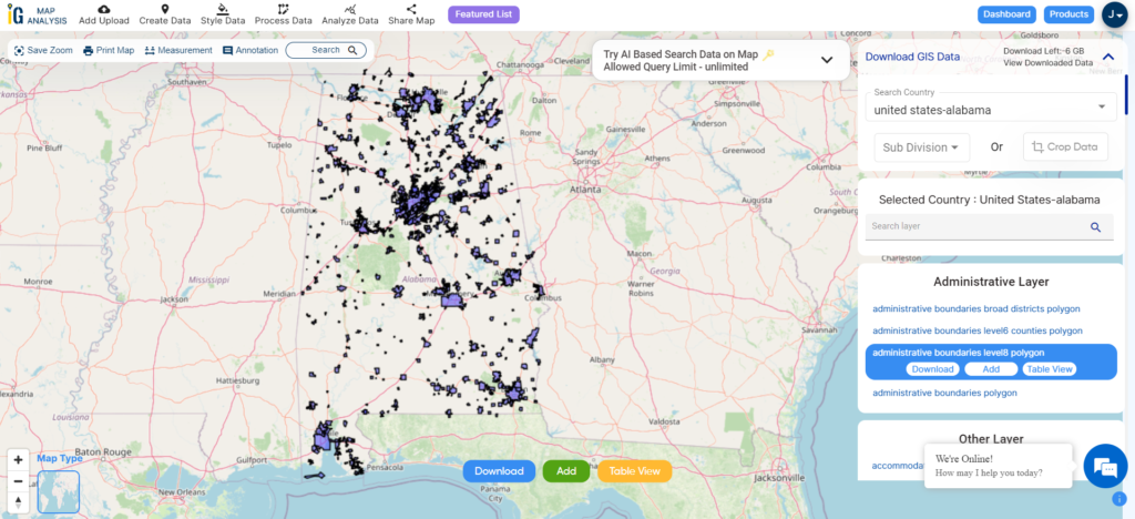 Alabama Cities, Towns and Villages Boundary