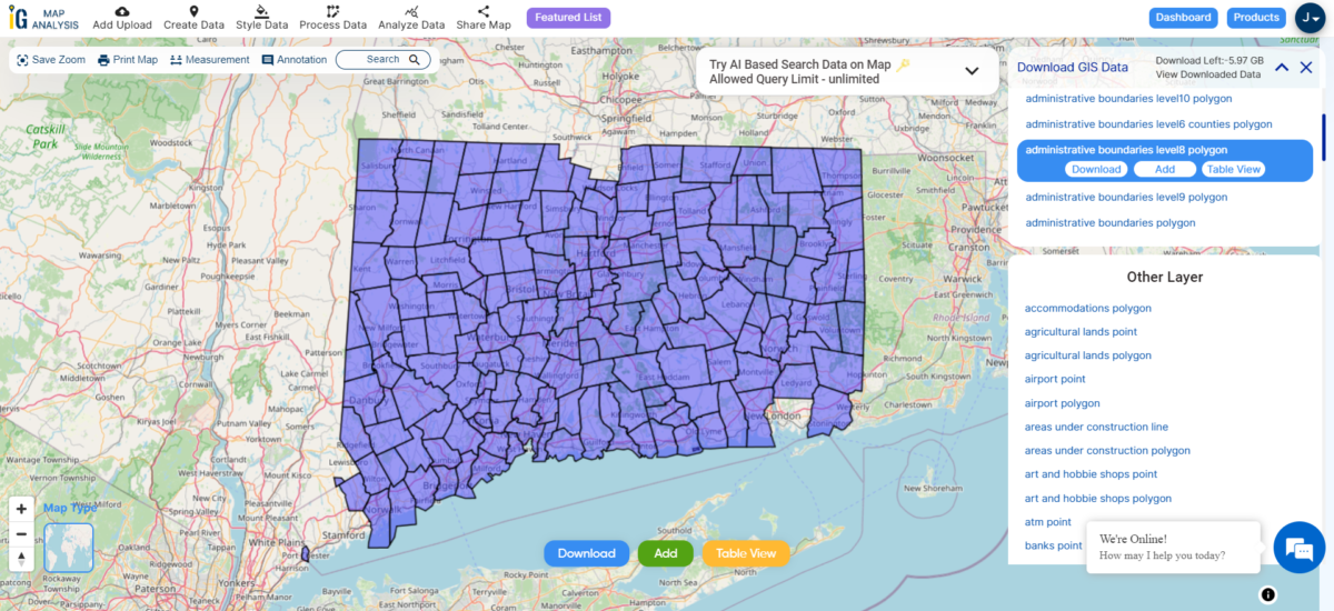 United States Connecticut GIS Data Shapefile, Kml, Csv, Geojson