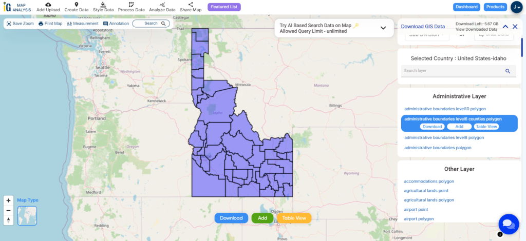 Idaho County Boundary