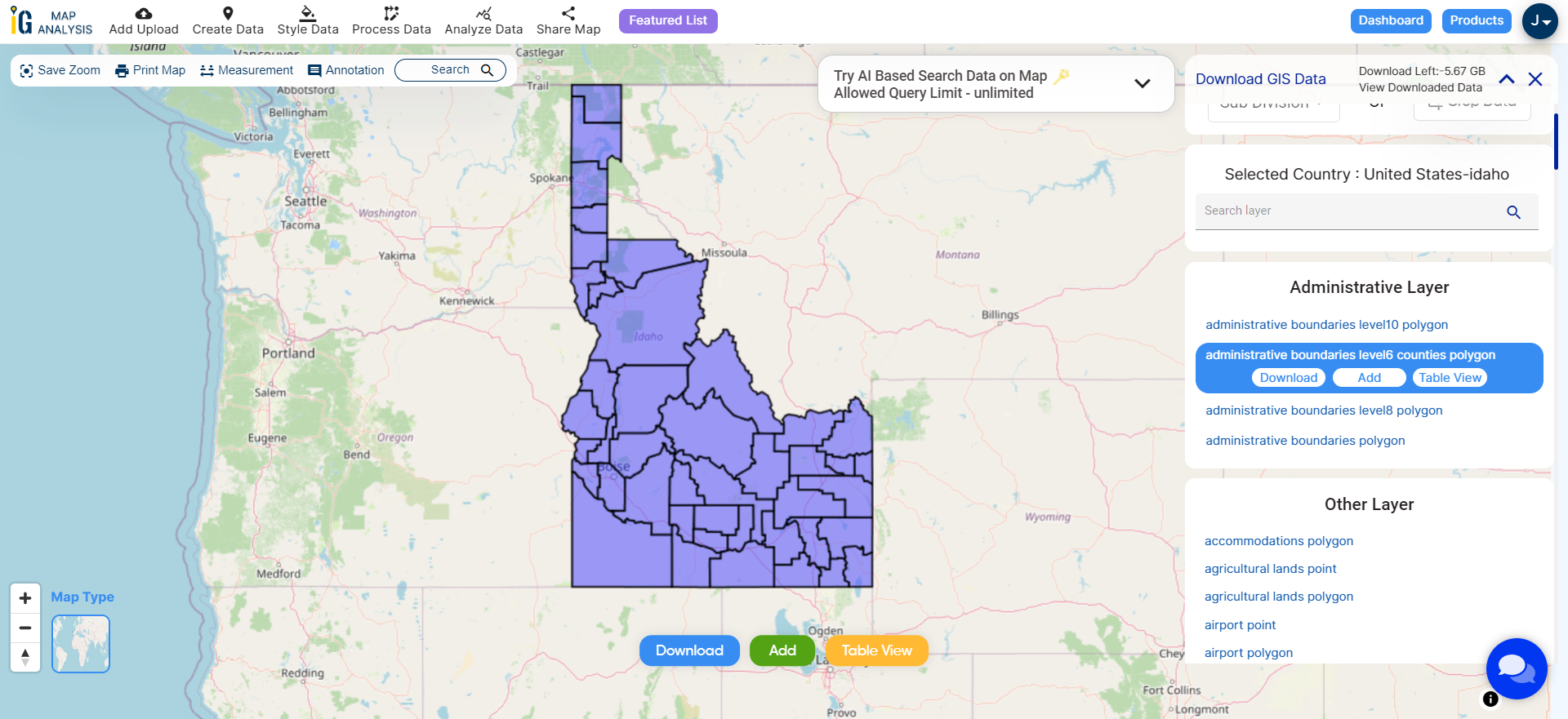Download United States Idaho Counties Shapefile, Highway, Railway line