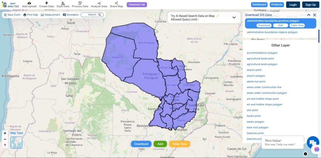 Paraguay Departments Boundaries