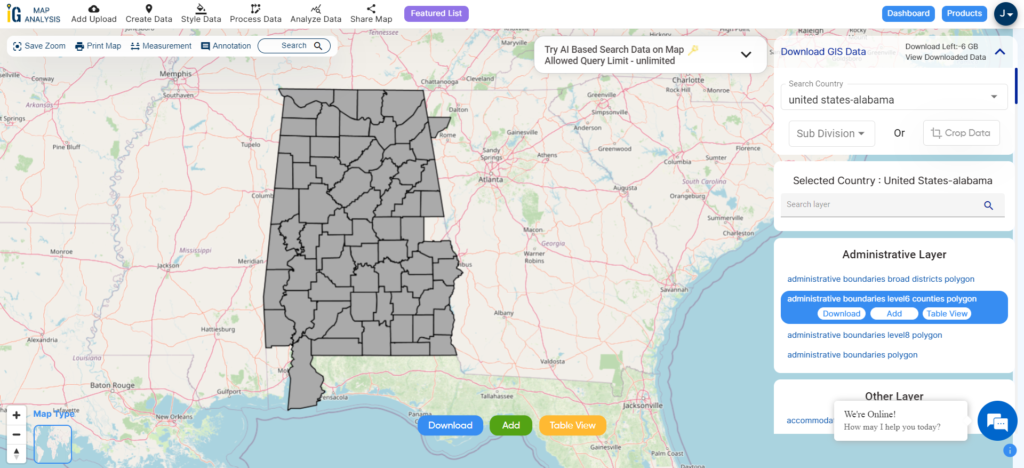 Alabama  County Boundary