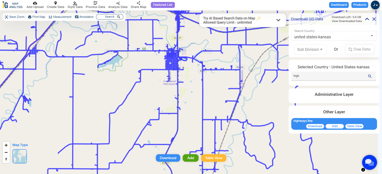 Download Kansas State GIS Data - Counties, boundary, rail, highway line ...