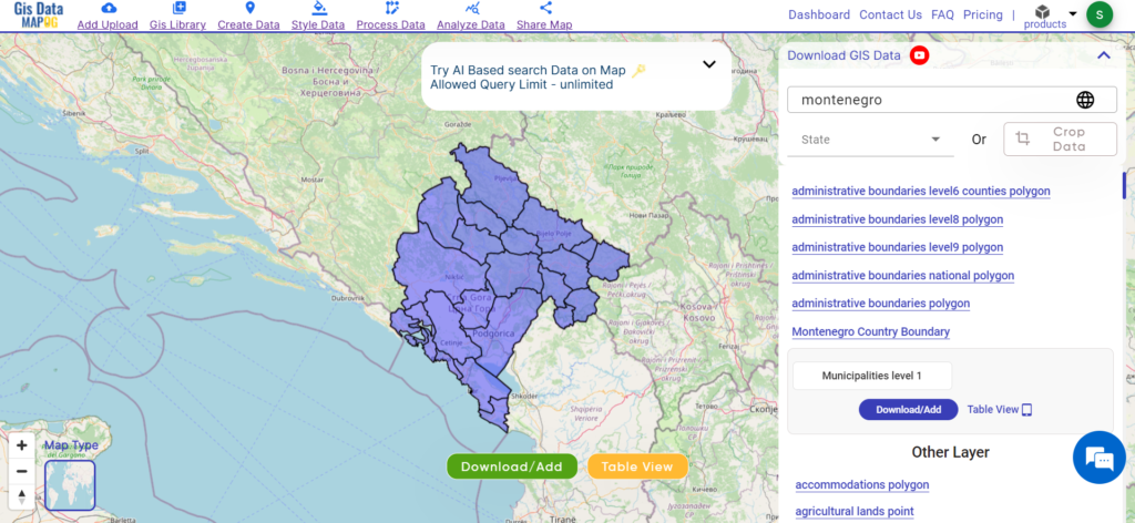 Montenegro Municipalities Data