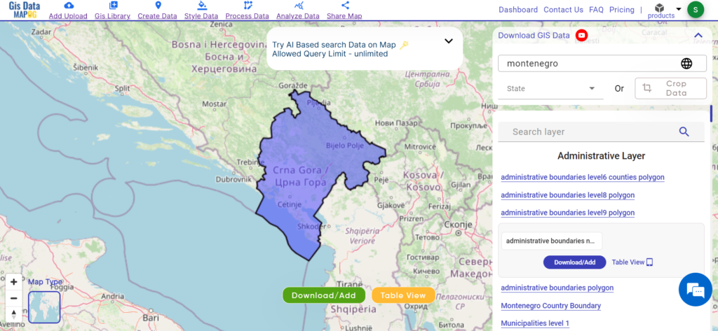 Montenegro National Boundary