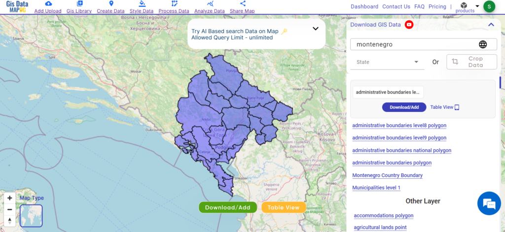 Montenegro Regions Data