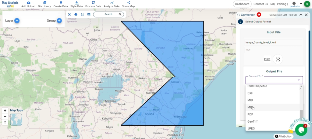 Choose the Output File Format-Converting KML to MIF with MAPOG