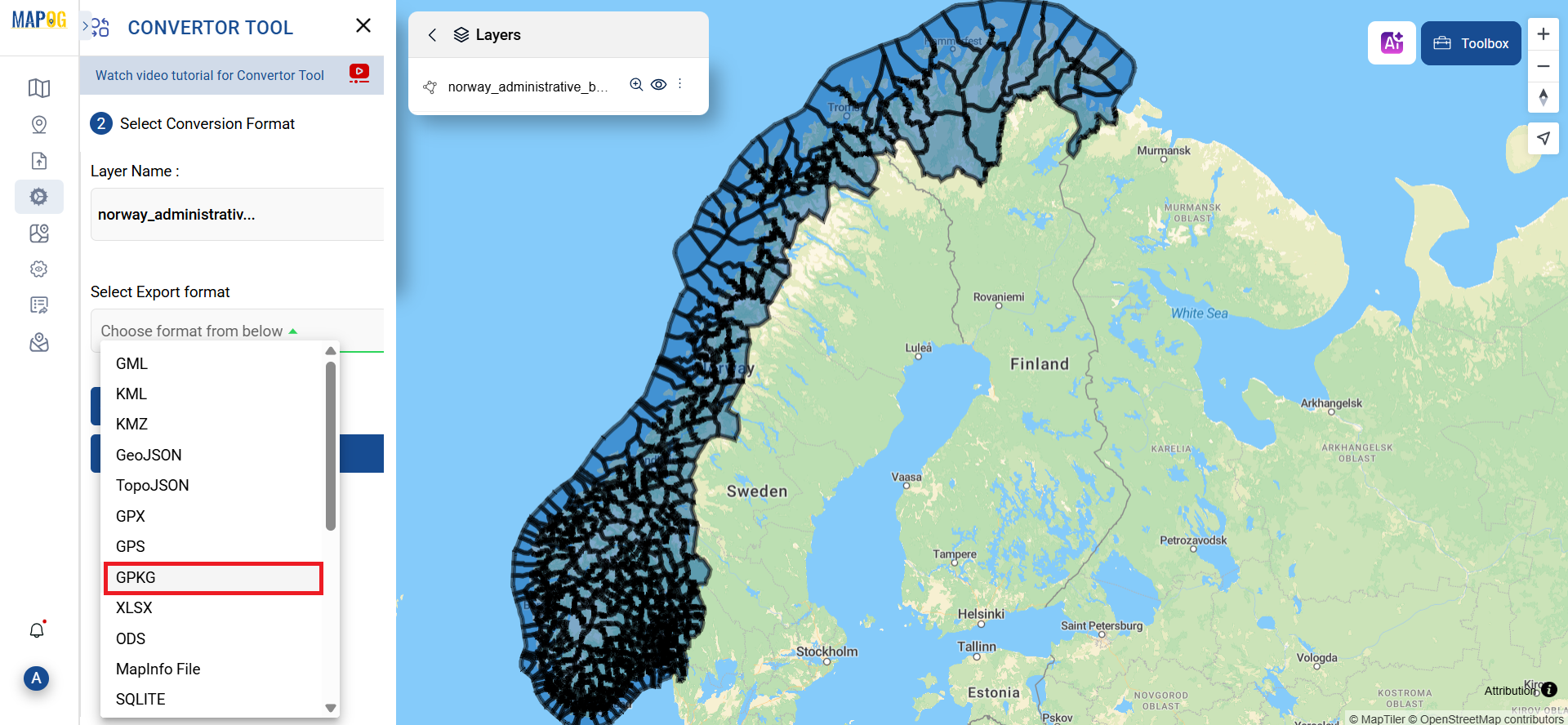 Convert GeoJSON to GPKG | Online GIS data Conversion