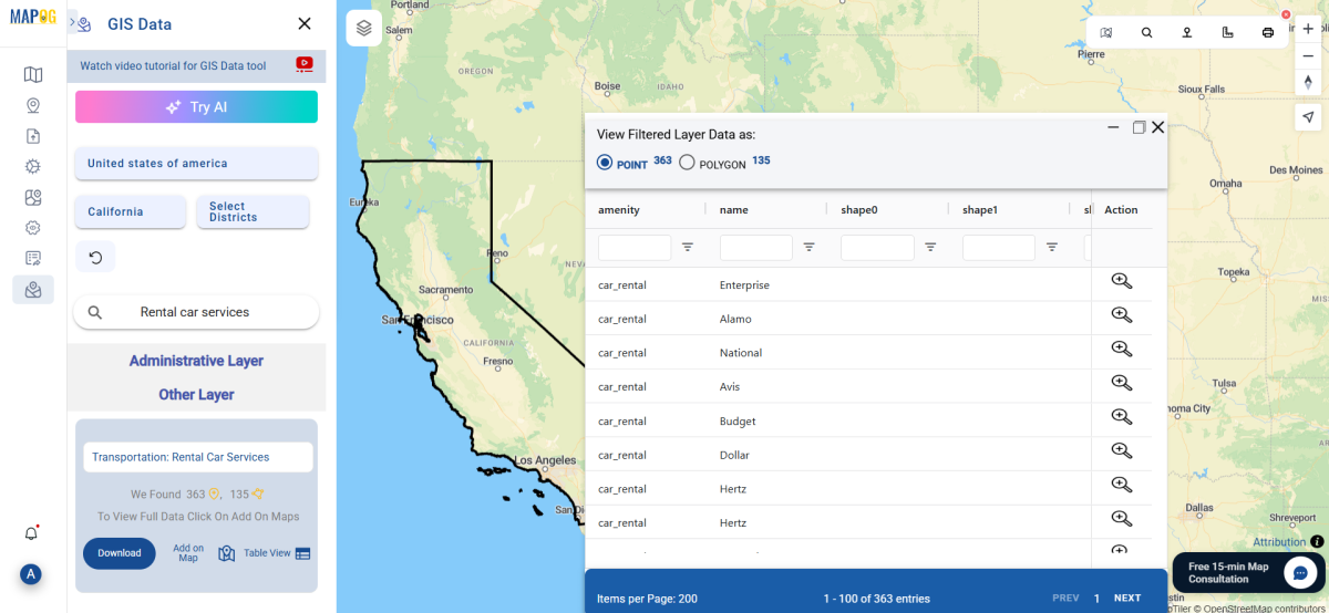 Download Rental Car Services Data in Shapefile, KML, MID +15 GIS ...