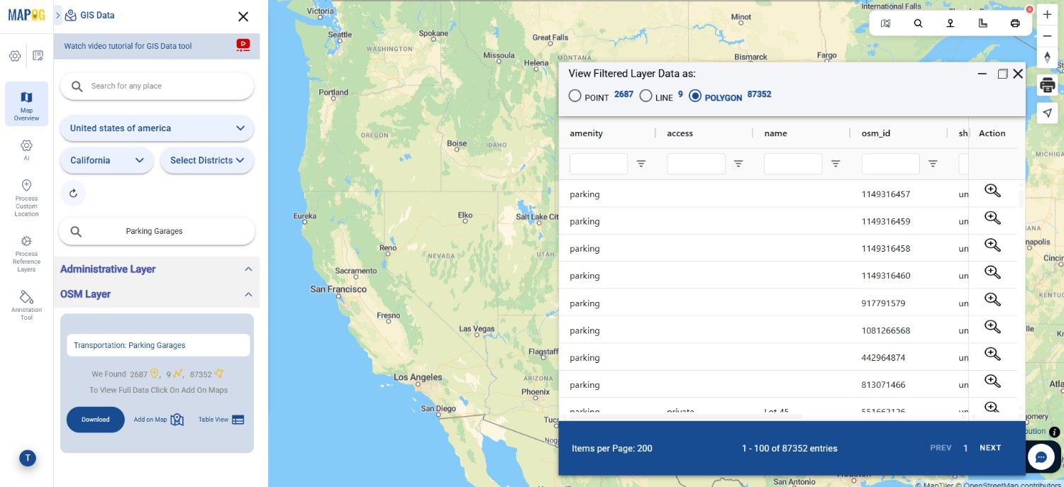 Download Parking Garages Data in Shapefile, KML, MID +15 GIS Formats
