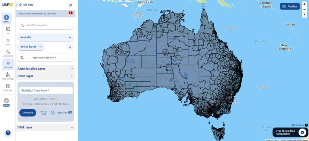 Download Australia Statistical Areas Level 1 Data