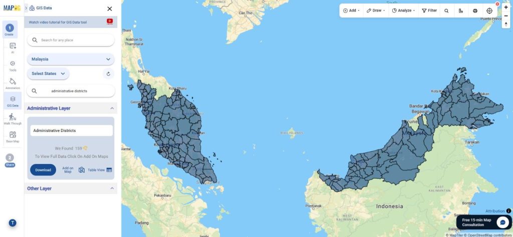 Download Malaysia Administrative Districts Data