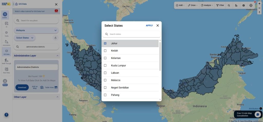 Download Malaysia Administrative Districts Data
