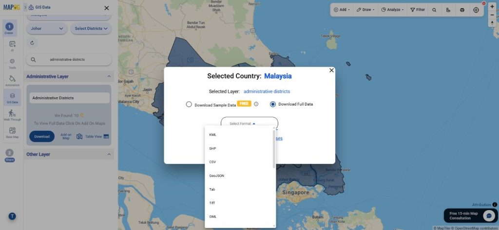 Download Malaysia Administrative Districts Data