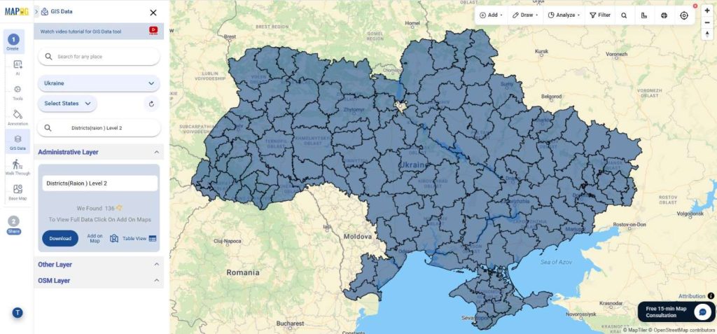 Download Ukraine Districts (Raion) Level 2 Data