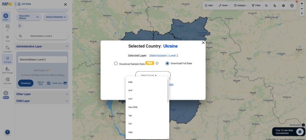 Download Ukraine Districts (Raion) Level 2 Data